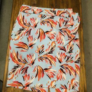 Lane Bryant 16 Sky Blue Abstract Floral Print Pencil Skirt Belted